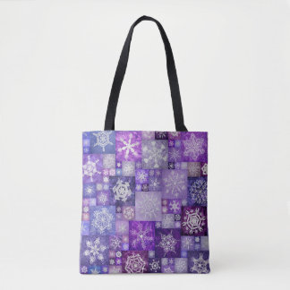 Bolsa Tote Flocos de Neve Crochê Roxo Digital Patchwork