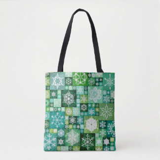 Bolsa Tote Flocos de Neve Crochê Verde Patchwork Digital