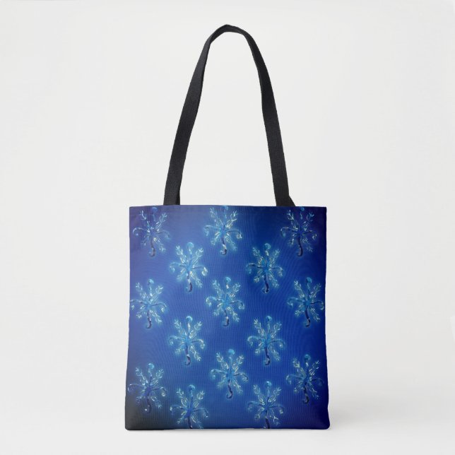 Bolsa Tote Flocos de neve de cristal azul (Frente)