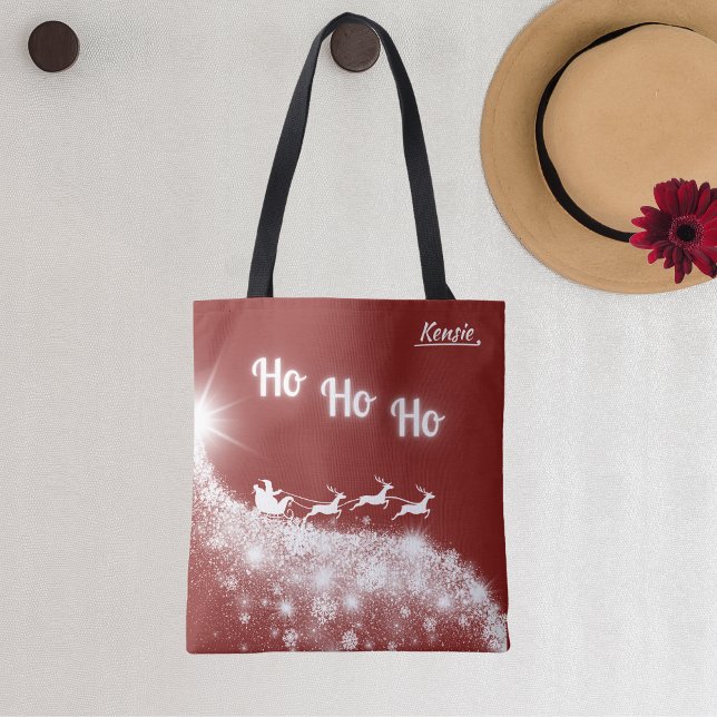 Bolsa Tote Flocos de neve de inverno brancos sob Papais noeis (Criador carregado)