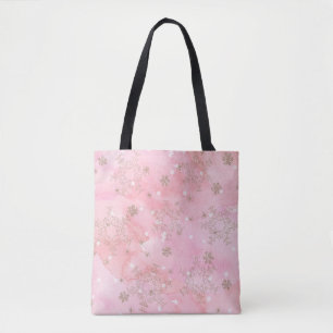 Bolsa Tote Flocos de Neve de Natal Rosa Padrão Boho
