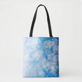 Bolsa Tote Flocos de neve de Natal sobre fundo azul