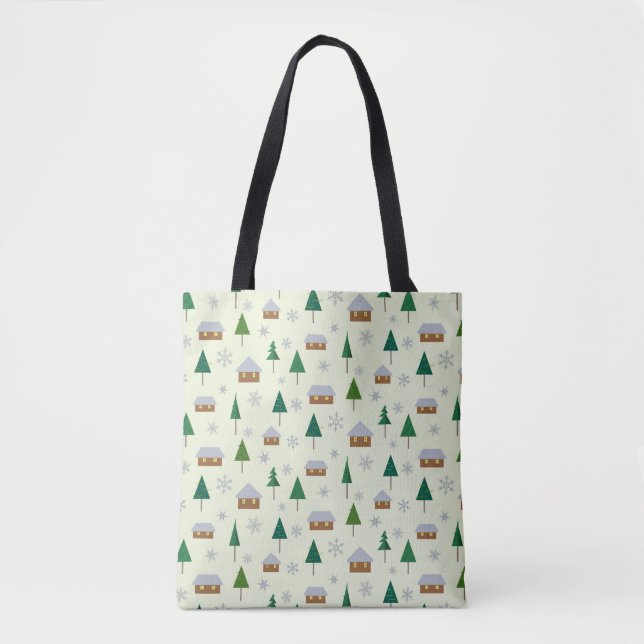 Bolsa Tote Flocos de neve e de abeto (Frente)