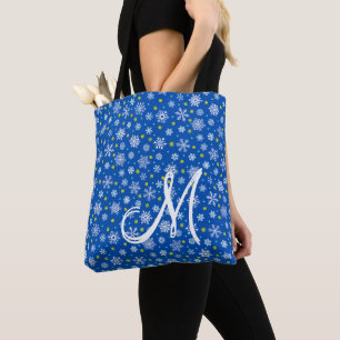 Bolsa Tote Flocos de neve Real Blue Marinho Blue Monograma Pe