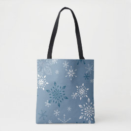 Bolsa Tote Flocos de neve sobre fundo azul
