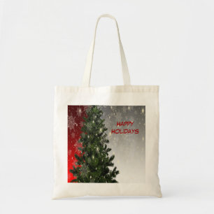 Bolsa Tote Flocos de neve vermelhos da árvore verde do partid