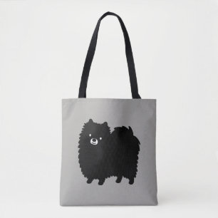 Bolsa Tote Floffy Black Pomeranian   Cachorro de Cartoon