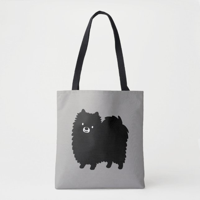 Bolsa Tote Floffy Black Pomeranian | Cachorro de Cartoon (Frente)