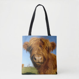 Bolsa Tote Floffy Scottish Highland Cow - Blue Sky
