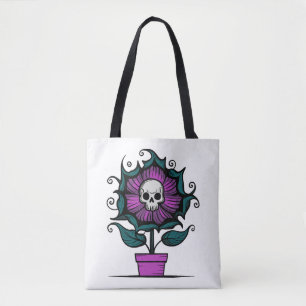Bolsa Tote Flor à Esquerda com Caveira no Centro