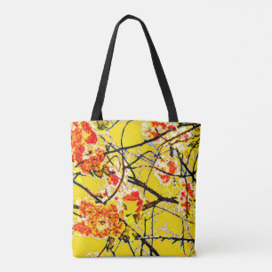 Bolsa Tote flor abstrato oriental impressão amarelo