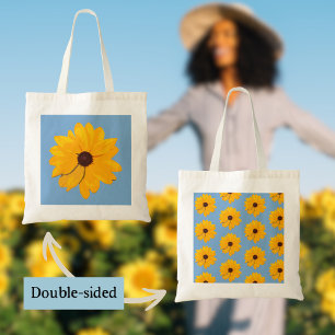 Bolsa Tote Flor Amarela com Fundo Azul