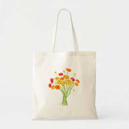 Bolsa Tote flor amarela vermelha e laranja Ranunculus