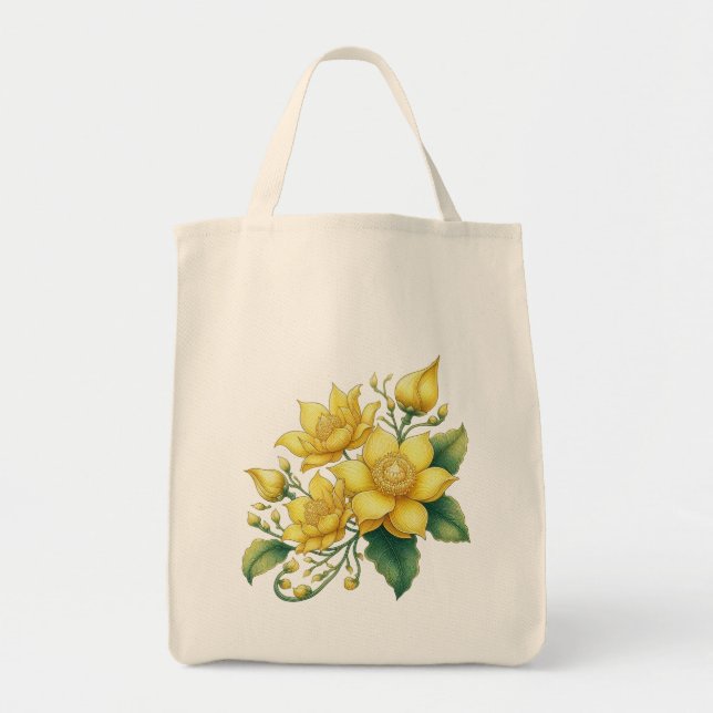 Bolsa Tote Flor Amarelo Tailandês, Art Tailandês, Estilo Tail (Frente)