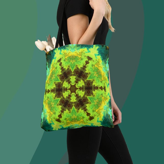 Bolsa Tote Flor Amarelo Verde Amarelo Psicodélico Mandala Ver (Criador carregado)
