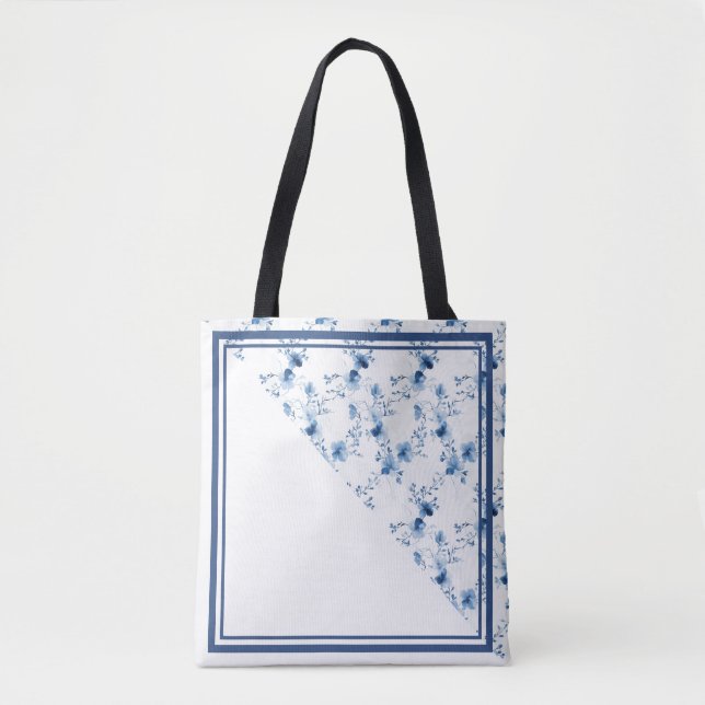 Bolsa Tote Flor Azul Brilhante (Frente)