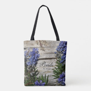 Bolsa Tote flor azul púrpura personalizada Nome Brito, data