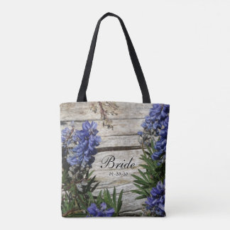 Bolsa Tote flor azul púrpura personalizada Nome Brito, data