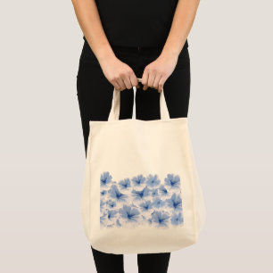 Bolsa Tote Flor azul romântica Padrão Floral de Aquarela
