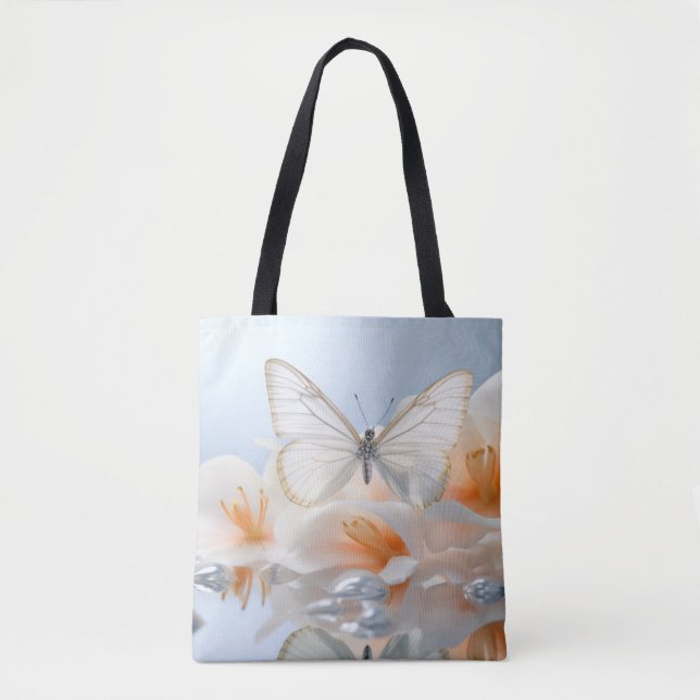 Bolsa Tote Flor-Borboleta Natureza Serena Tranquil (Frente)