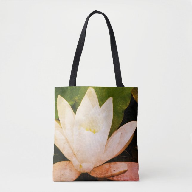 Bolsa Tote Flor branca de lótus, fotografia botânica (Frente)
