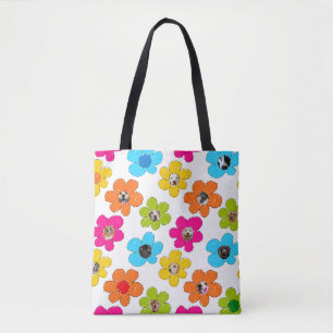 Bolsa Tote Flor branca e colorida Cachorro Mãe Foto divertida