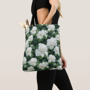 Bolsa Tote Flor branco botânico verde-elegante