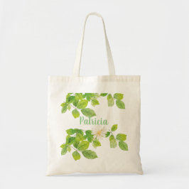 Bolsa Tote Flor Branco e Jardim de Folhas Verde