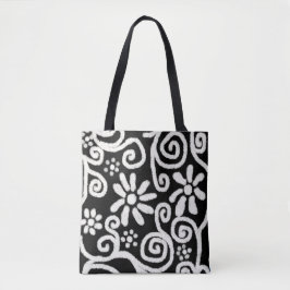 Bolsa Tote Flor branco preto e espirros Flores Flores