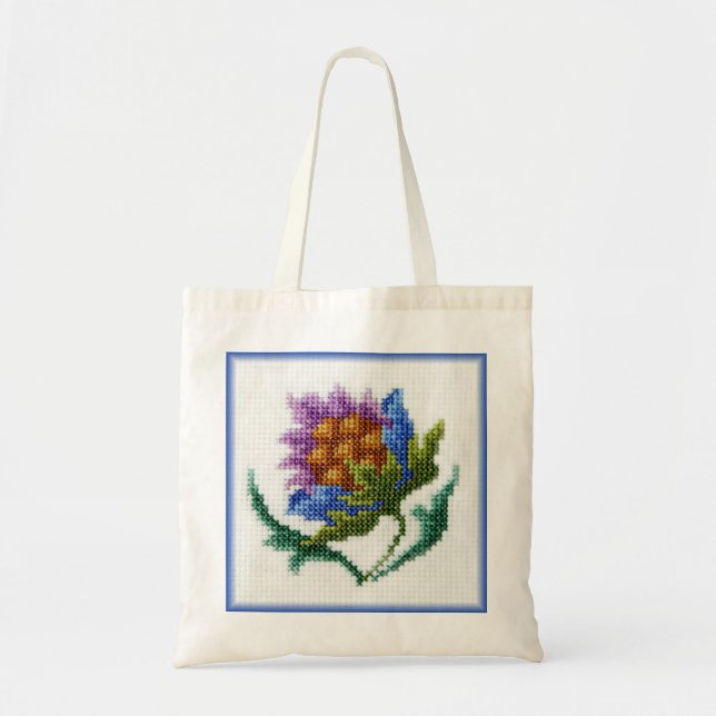 Bolsa Tote Flor brilhante bordada mão (Frente)