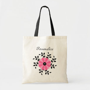 Bolsa Tote Flor cor-de-rosa e preta Monogrammed na moda com