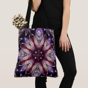 Bolsa Tote Flor Cósmica Violeta e Magenta Kaleidoscópio