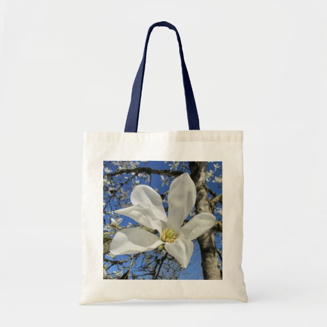 Bolsa Tote Flor da Magnolia Branca em Árvore. (Frente)