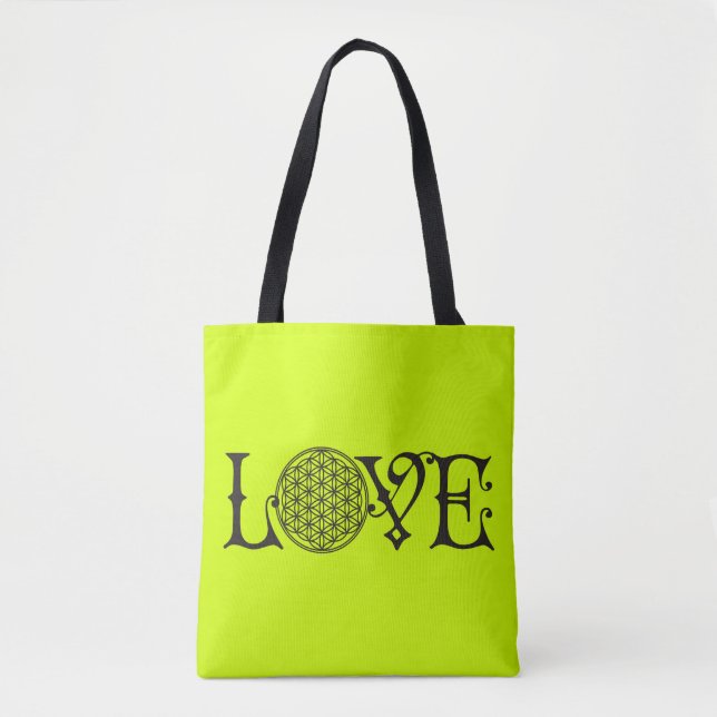 Bolsa Tote Flor da Vida - Alface do amor tatuagem negra (Frente)