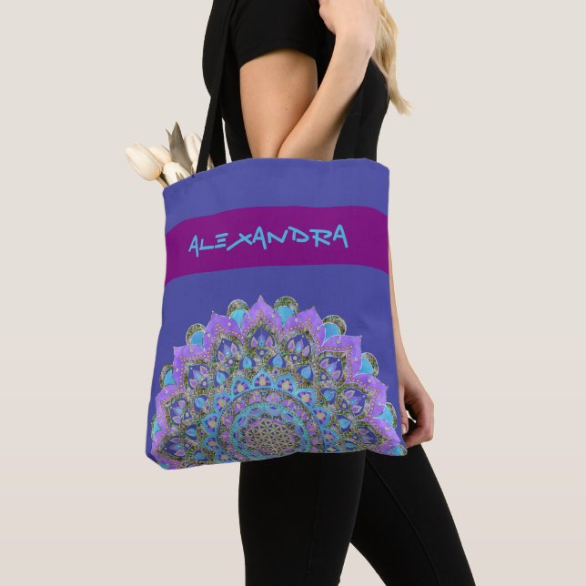 Bolsa Tote Flor Da Vida - Estilo De Mandala Índia 2 (Close Up)