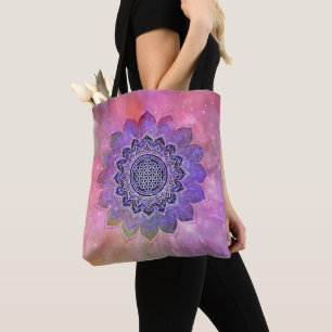 Bolsa Tote Flor da Vida - Galáxia em Estilo Vintage Espaço 1