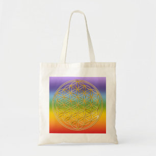 Bolsa Tote Flor Da Vida ouro grande / cor castanha BG