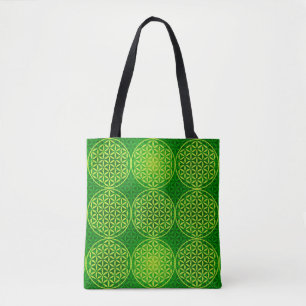 Bolsa Tote Flor da vida - padrão do selo - verde