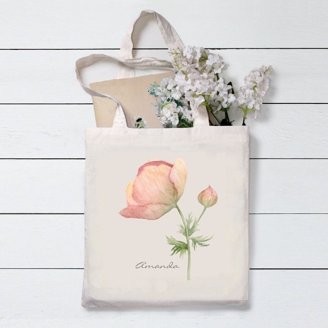 Bolsa Tote Flor de Anêmona Simples em Aquarela com Nome (Criador carregado)