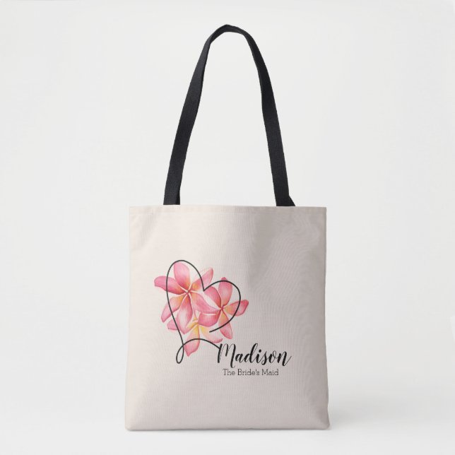 Bolsa Tote Flor de Aquarela Frangipano - Maid de Noiva (Frente)