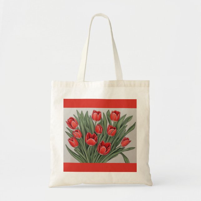Bolsa Tote Flor de Aquarela Vermelha (Frente)