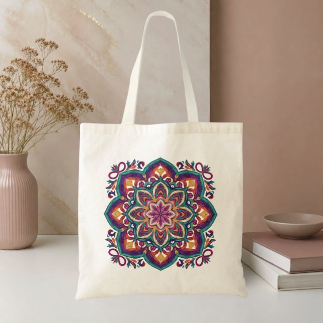 Bolsa Tote Flor de Arte Folclórica Boho (Criador carregado)