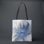 Bolsa Tote Flor de Arte Fracionada com Cinza Azul abstrato<br><div class="desc">Flor fantasia única com tons de azul e cinza,  abstrato e elegante. Projete para seu ombro e muito mais.</div>