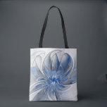 Bolsa Tote Flor de Arte Fracionada com Cinza Azul abstrato<br><div class="desc">Flor fantasia única com tons de azul e cinza, abstrato e elegante. Projete para seu ombro e muito mais.</div>