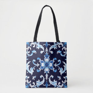 bolsa tote flor de azul