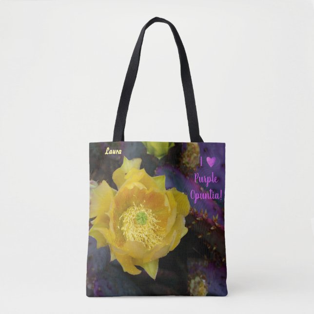 Bolsa Tote Flor de Cactus Amarelo / Pera Roxa / AZ / (Frente)