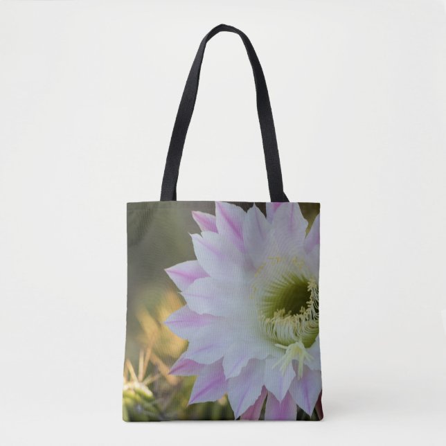 Bolsa Tote Flor de cactus púrpura e branca (Frente)