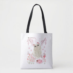 Bolsa Tote Flor de Cereja de Gato Bonito