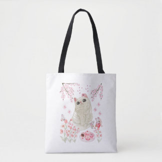 Bolsa Tote Flor de Cereja de Gato Bonito
