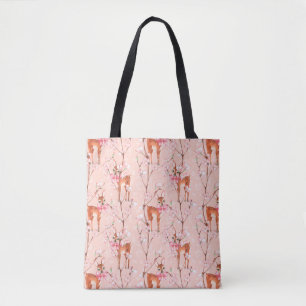 Bolsa Tote Flor de cerejeira e jovens corças /2